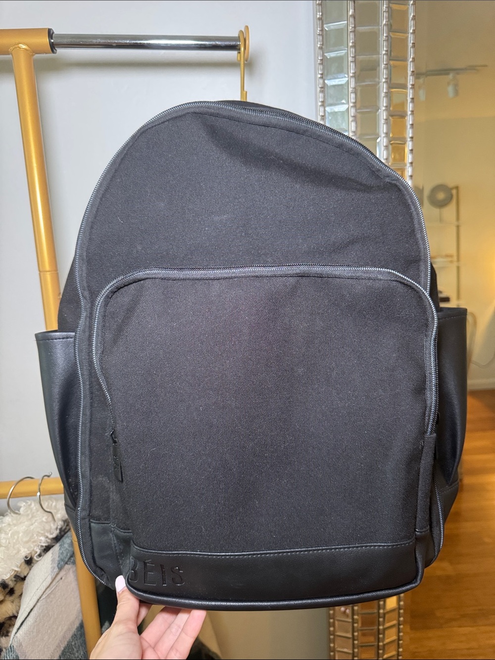 BEIS Black Everyday Backpack with Front Pocket